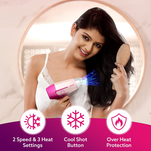 HD1179 Hair Dryer, 1600W, 2 Speed & 3 Heat Settings, Cool Shot, Foldable Handle, for Men & Women, Pink